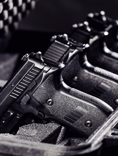 handguns in a lockable storage case
